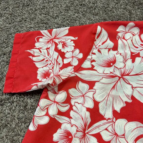 Vintage 60s Hawaiian Shirt Hibiscus Faded Red Floral Print Camp Collar Aloha - Picture 9 of 13
